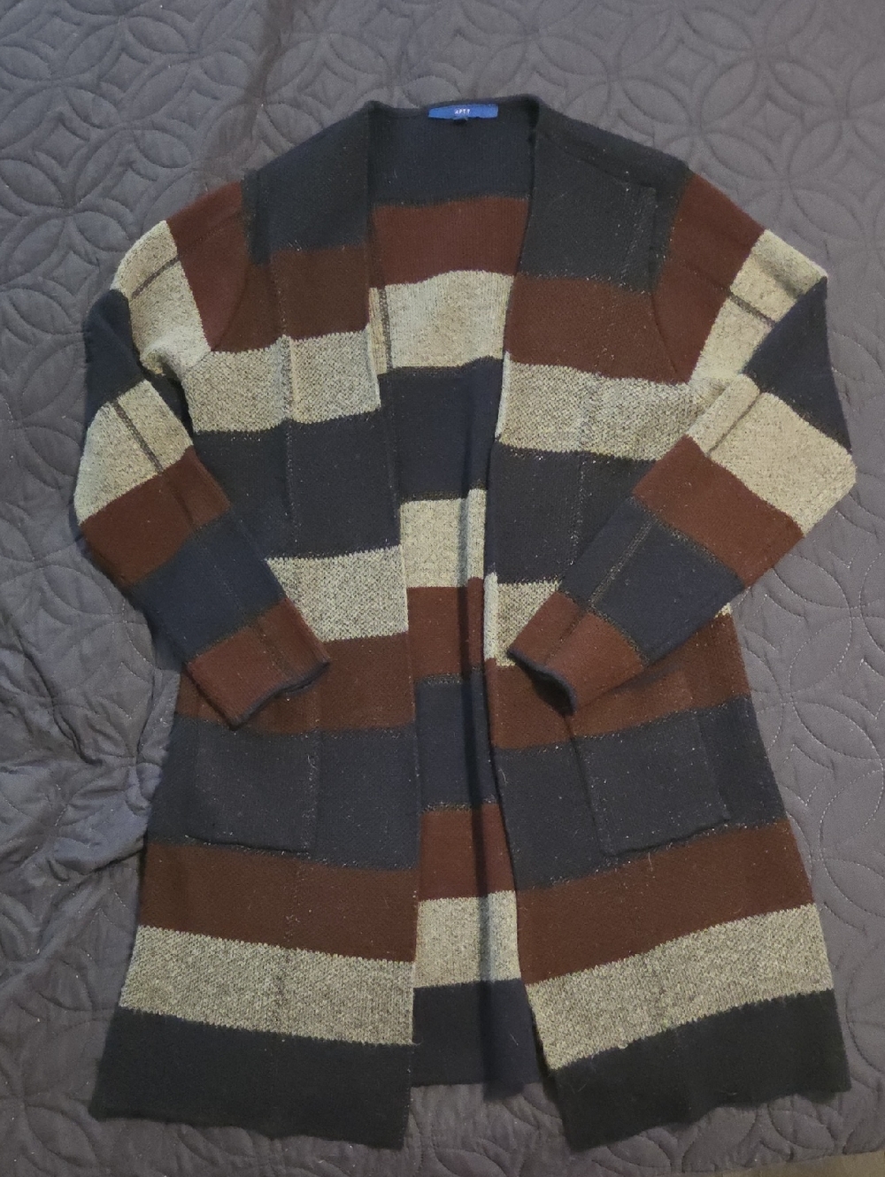 Apt. 9 Striped Open-Front Cardigan Sweater - Black, Brown & Gray. Size Xxl